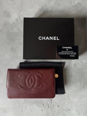 Vintage Chanel CC Caviar Leather Flap Long Wallet Brown – Full Set